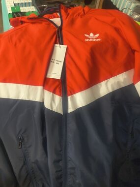 adidas Red, White & Navy Colorblock Windbreaker Jacket